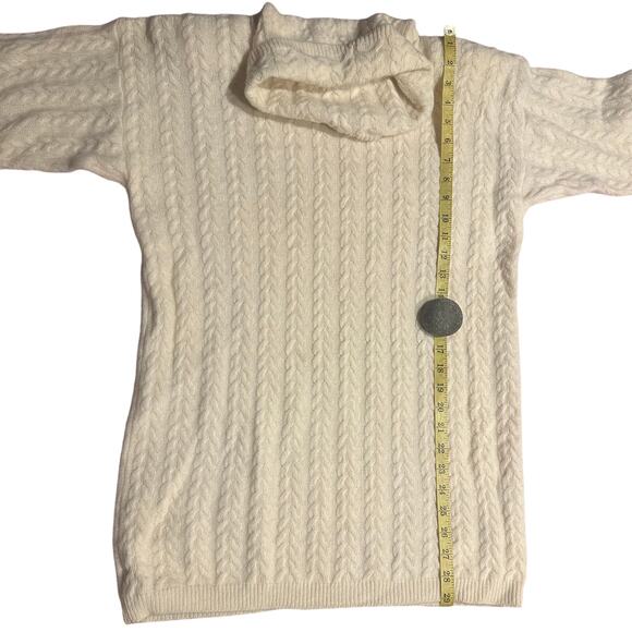 Jeanne Pierre Lambswool Angora Ivory Cable Knit Cowl Neck Sweater Small Vintage - Picture 6 of 10